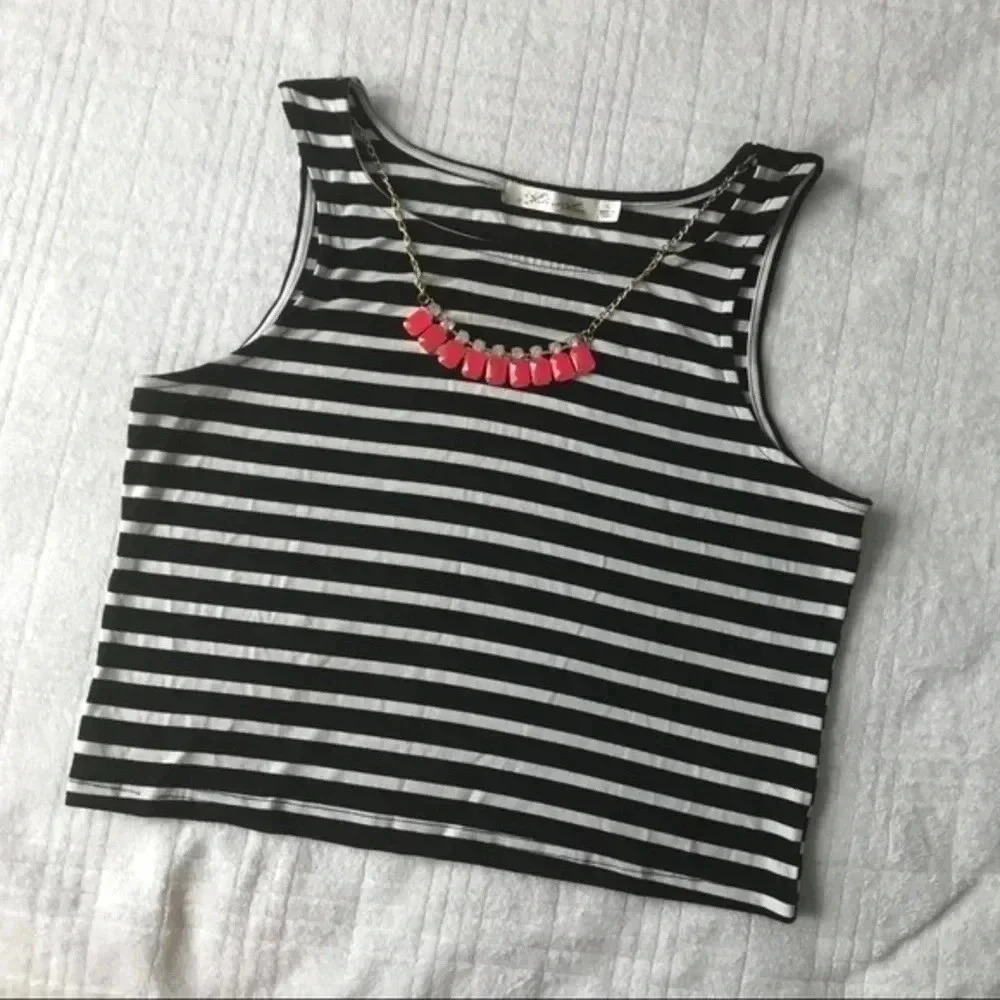 Striped crop jeweled top